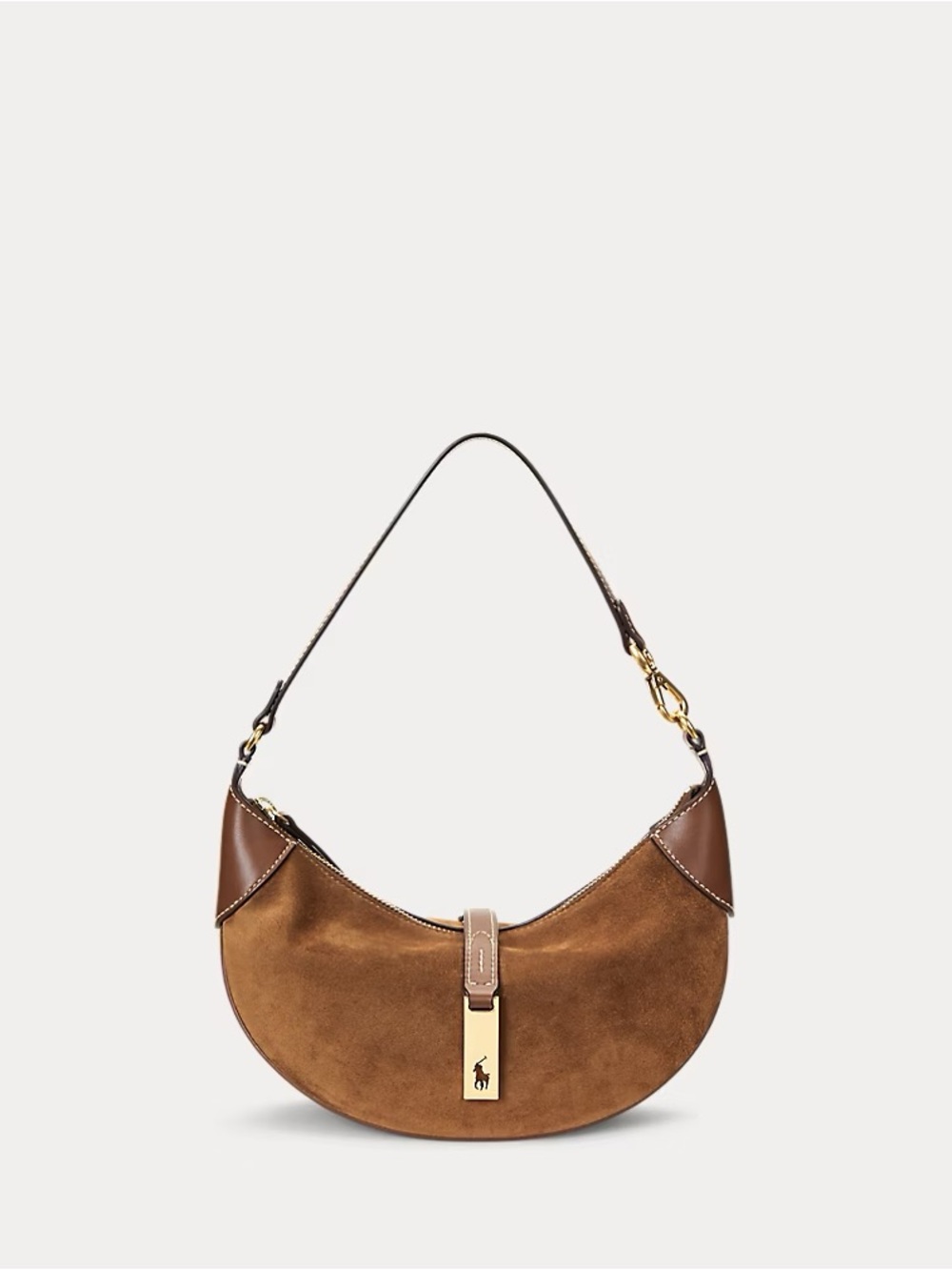 Ralph Lauren Brown Suede Mini Crescent Shoulder Bag with Gold Hardware - Picture 2 of 6